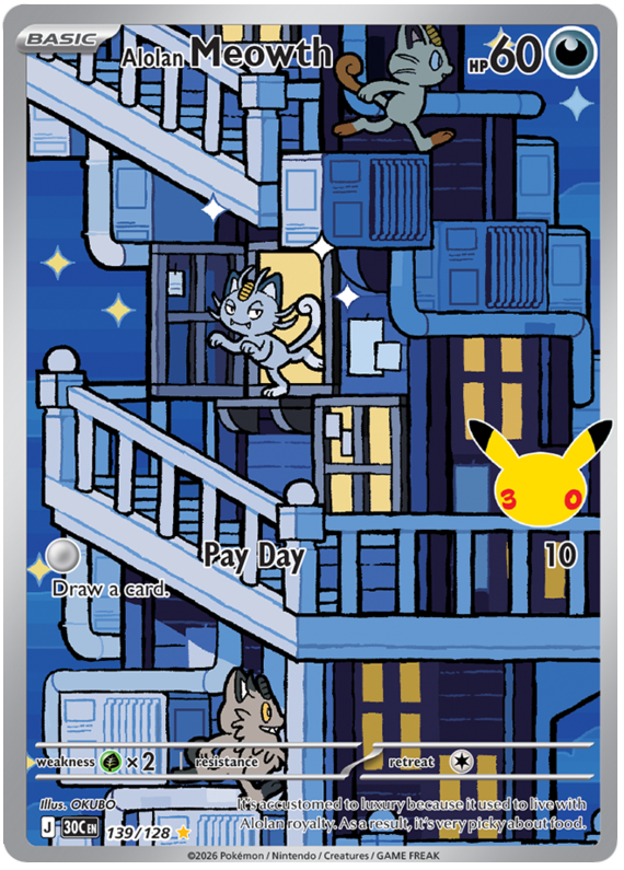 Pokemon TCG Alolan Meowth 139/128 - 30th Celebration