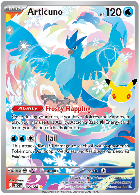 Pokemon TCG Articuno 132/128 - 30th Celebration