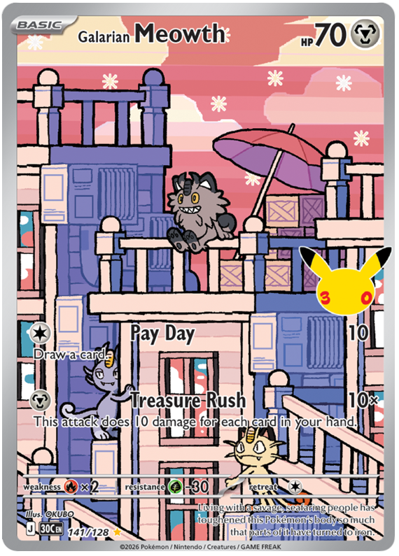 Pokemon TCG Galarian Meowth 141/128 - 30th Celebration
