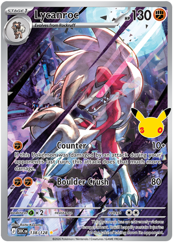 Pokemon TCG Lycanroc 138/128 - 30th Celebration