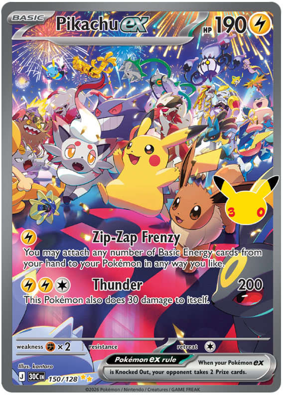 Pokemon TCG Pikachu ex 150/128 - 30th Celebration