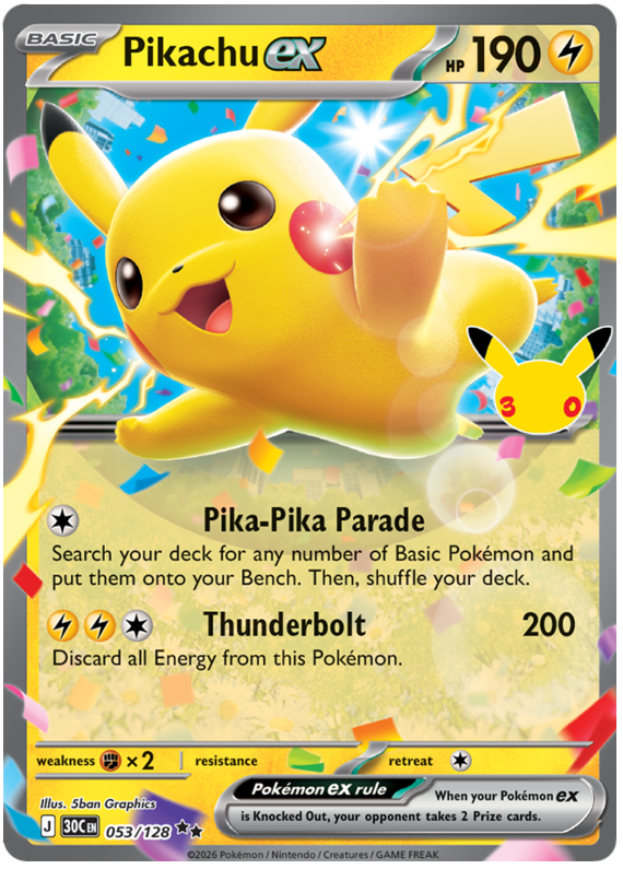 Pokemon TCG Pikachu ex 053/128 - 30th Celebration