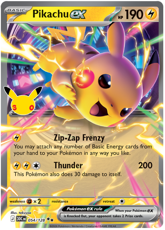 Pokemon TCG Pikachu ex 054/128 - 30th Celebration