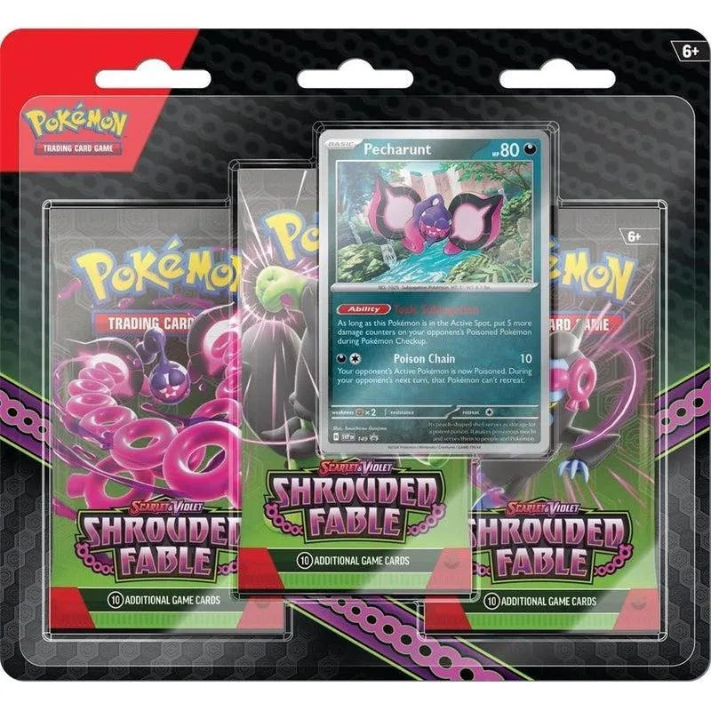 Buy Pokemon Trading Card Game: Scarlet & Violet - Shrouded Fable - 3-Pack Blister - Pecharunt | Pokémon TCG – Pokebundles Ireland