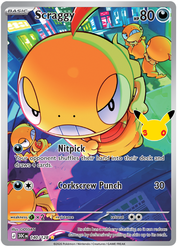 Pokemon TCG Scraggy 140/128 - 30th Celebration