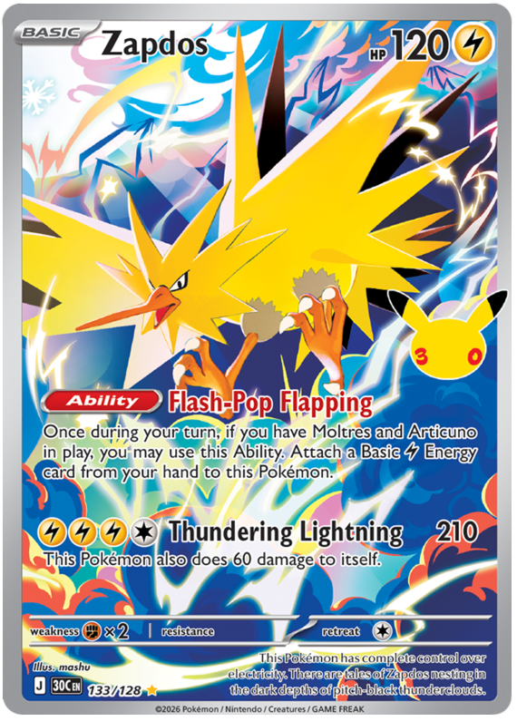 Pokemon TCG Zapdos 133/128 - 30th Celebration