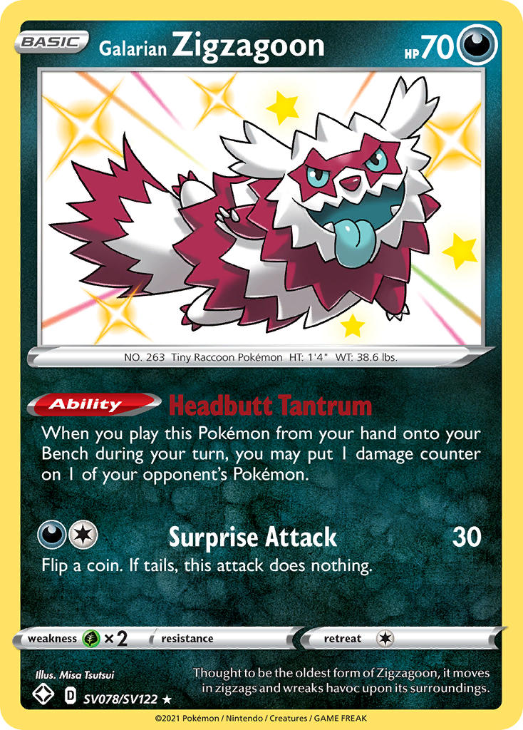 Pokemon TCG Galarian Zigzagoon SV078/SV122 - Shining Fates