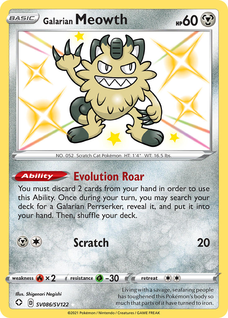 Pokemon TCG Galarian Meowth SV086/SV122 - Shining Fates