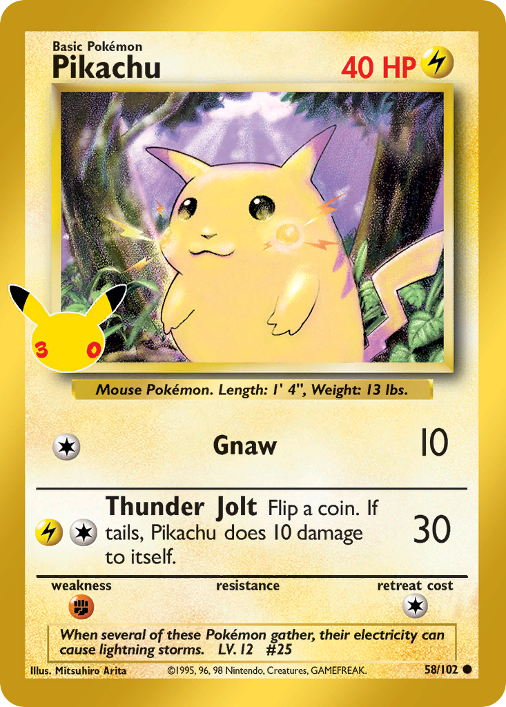 Pokemon TCG Pikachu (Base Set 58/102) - 30th Celebration Classic Collection