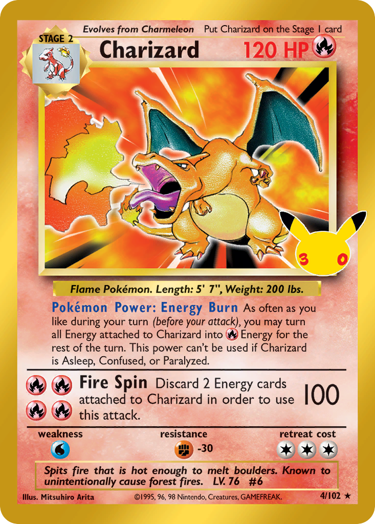Pokemon TCG Charizard (Base Set 4/102) - 30th Celebration Classic Collection