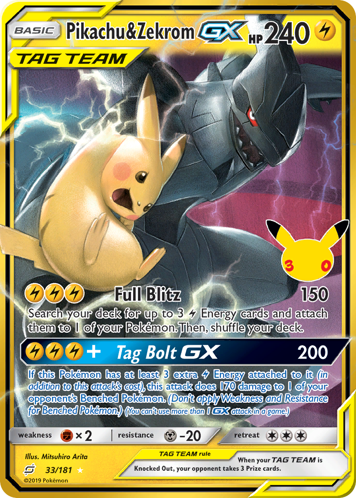 Pokemon TCG Pikachu &amp; Zekrom GX (Team Up 33/181) - 30th Celebration Classic Collection