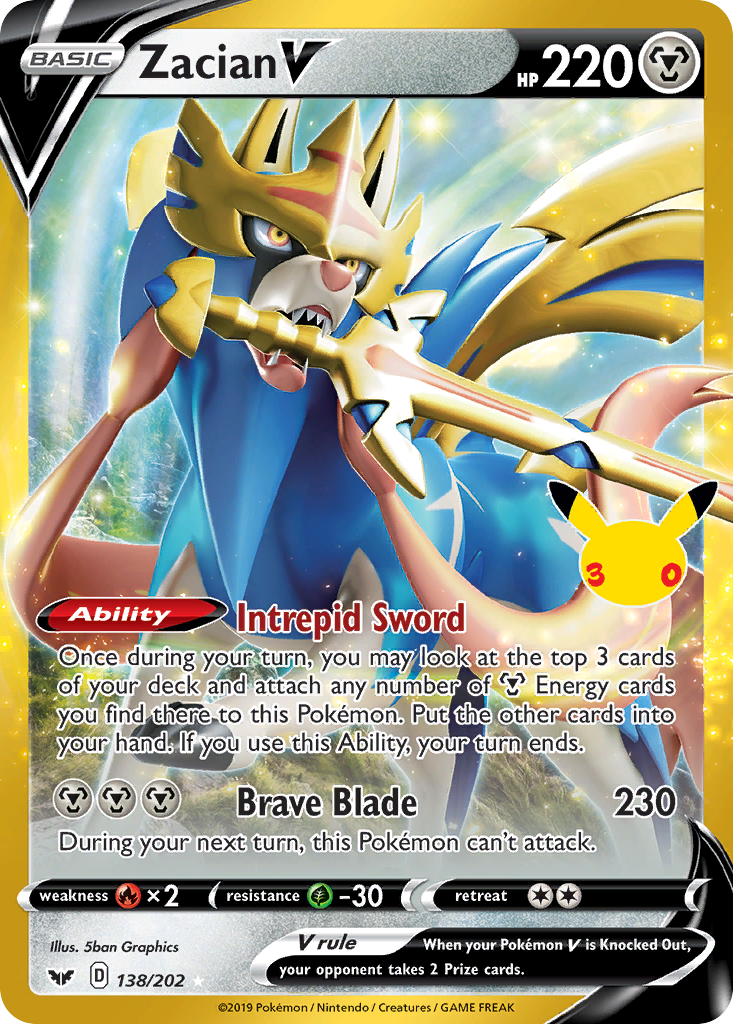 Pokemon TCG Zacian V (Sword &amp; Shield 138/202) - 30th Celebration Classic Collection