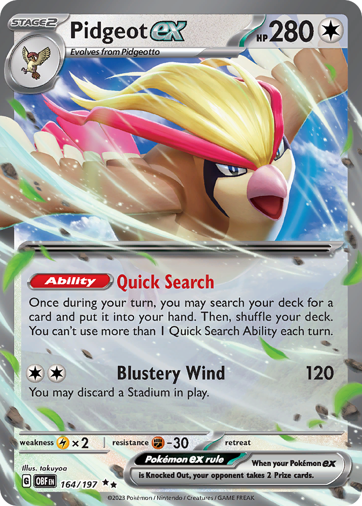 Pidgeot ex 164/197 Obsidian Flames Pokémon card | Pokebundles Ireland