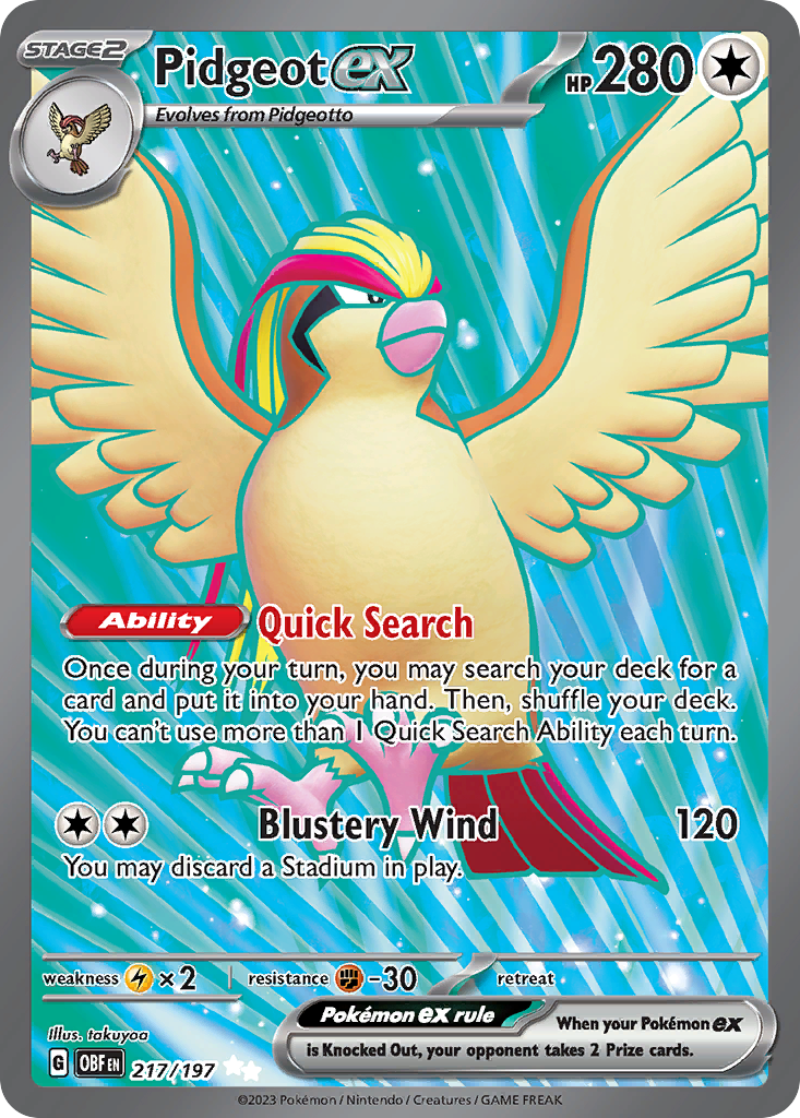 Pidgeot ex 217/197 Obsidian Flames Pokémon card | Pokebundles Ireland