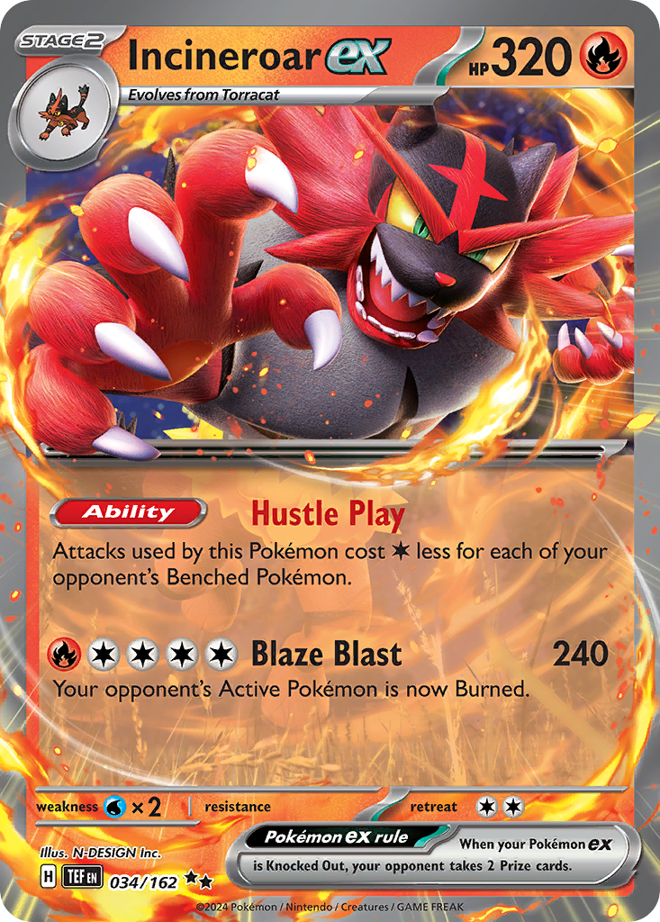 Incineroar ex 034/162 Temporal Forces Pokémon card | Pokebundles Ireland
